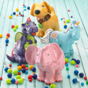 Ceramic Animal Figurines of Elephant, Dragon, Unicorn and Doggie